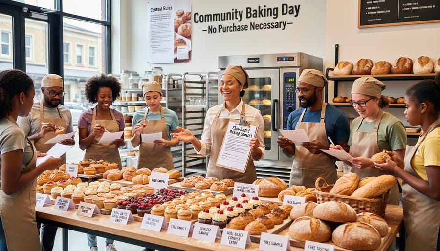Community members enjoying baked goods at outdoor sampling event